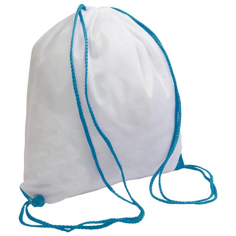 Mochila blanca de poliester con asas coloradas