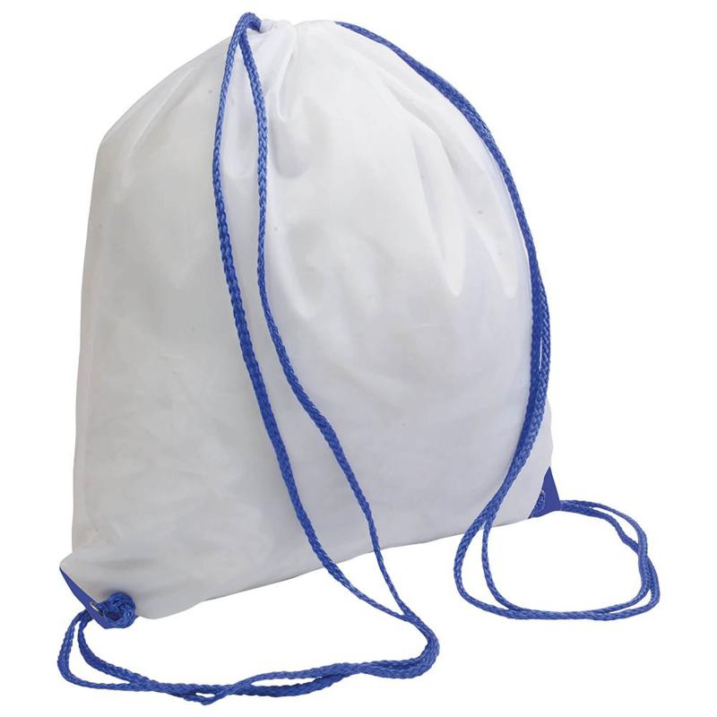 Mochila blanca de poliester con asas coloradas
