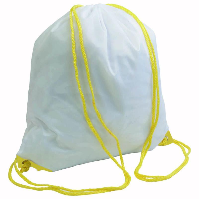 Mochila blanca de poliester con asas coloradas