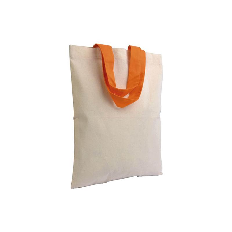 Bolsita de algodón natural, asas cortas colorada