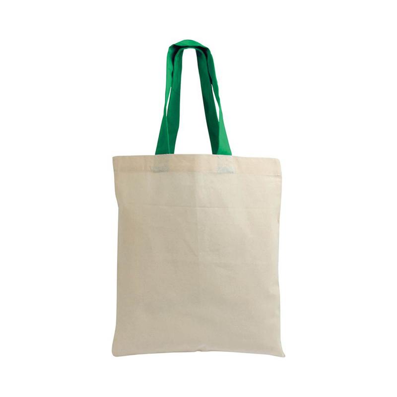 Bolsita de algodón natural, asas cortas colorada