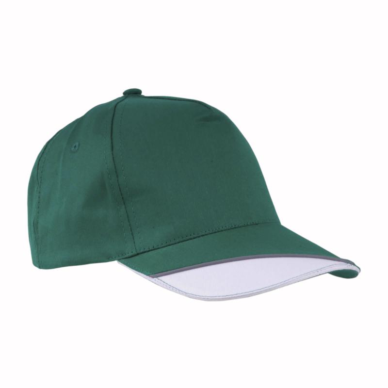 Gorra de 5 paneles de algodón con cierre velcro.