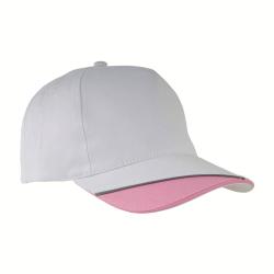 Gorra de 5 paneles de algodón con cierre velcro.