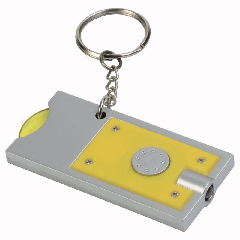 Llavero con luz led y ficha supermercado.