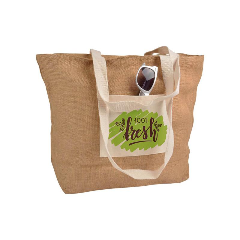 Bolsa con asas, bolsillo frontal y cierre cremallera.