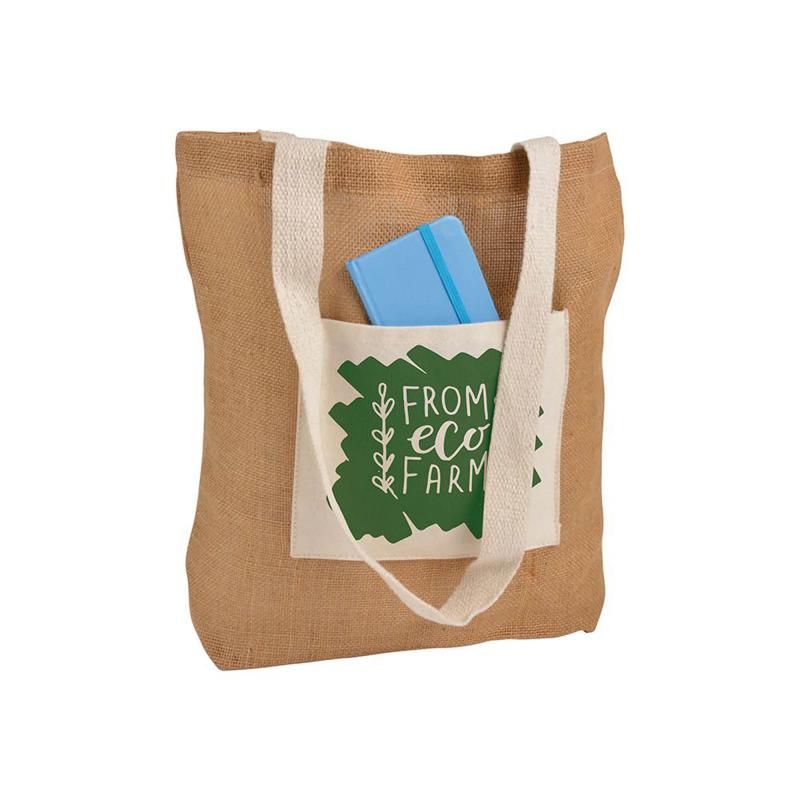 Bolsa con asas y bolsillo frontal en algodón