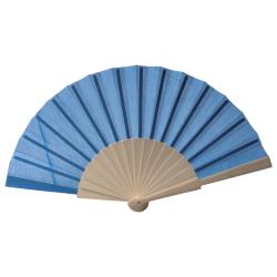 Abanico de tejido de policotón (algodón + poliéster) con mango de madera