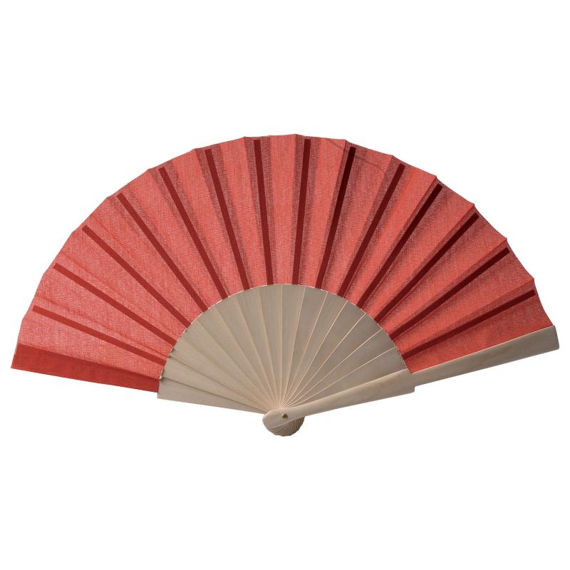 Abanico de tejido de policotón (algodón + poliéster) con mango de madera