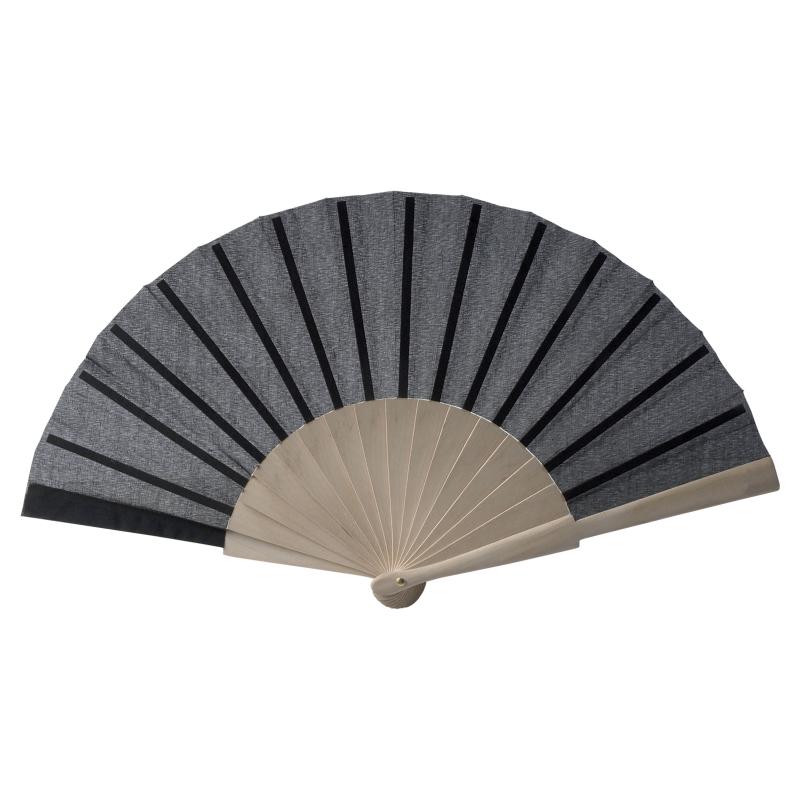 Abanico de tejido de policotón (algodón + poliéster) con mango de madera