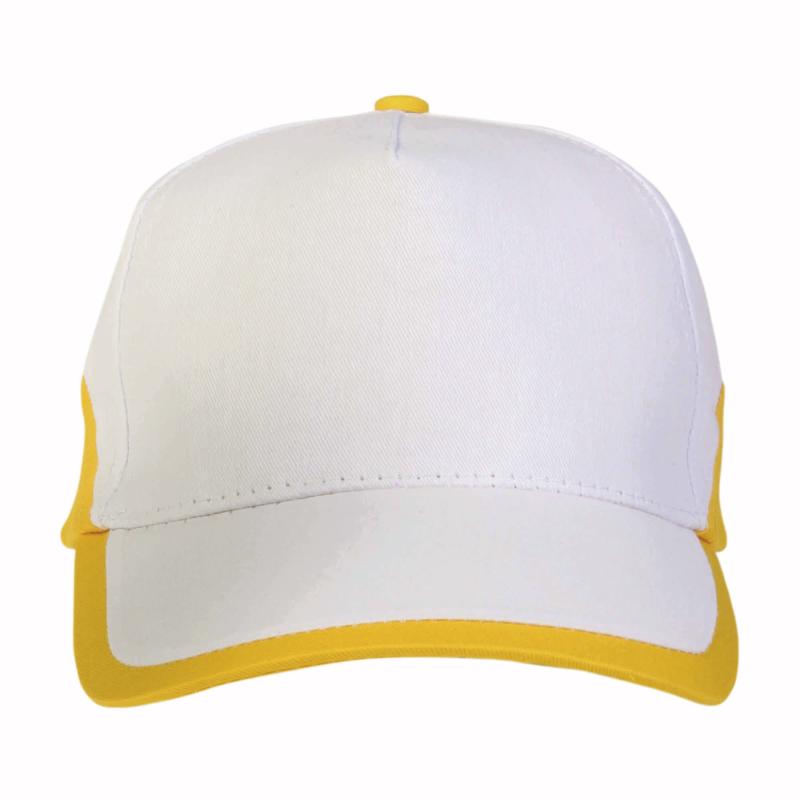 Gorra de 5 paneles de algodón con cierre velcro.