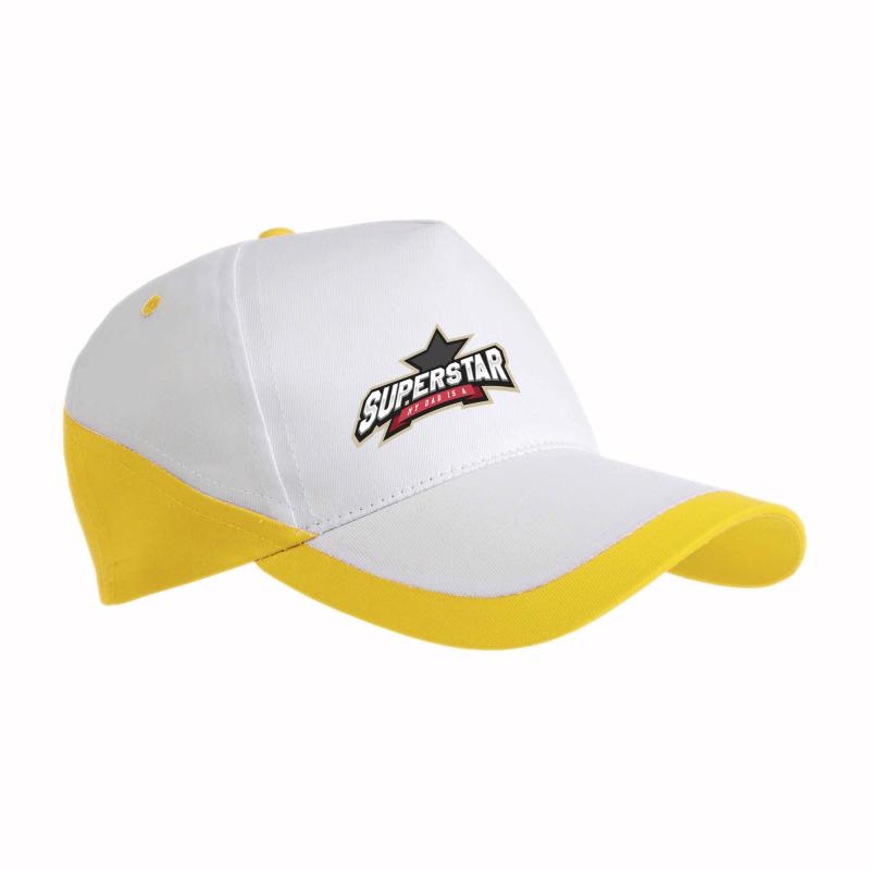 Gorra de 5 paneles de algodón con cierre velcro.