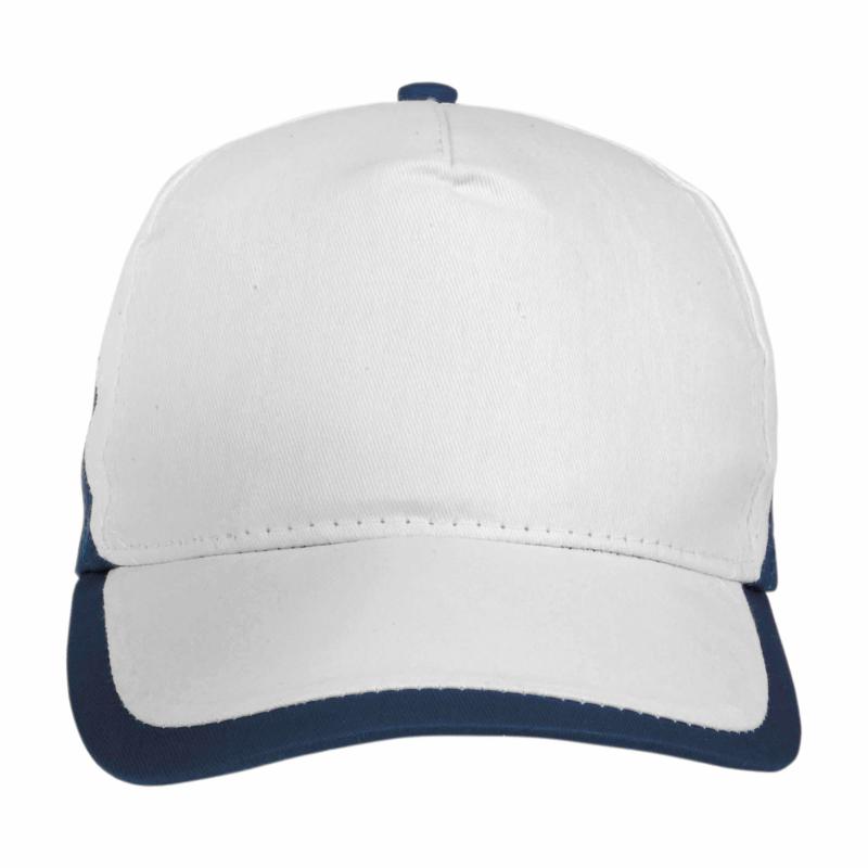 Gorra de 5 paneles de algodón con cierre velcro.