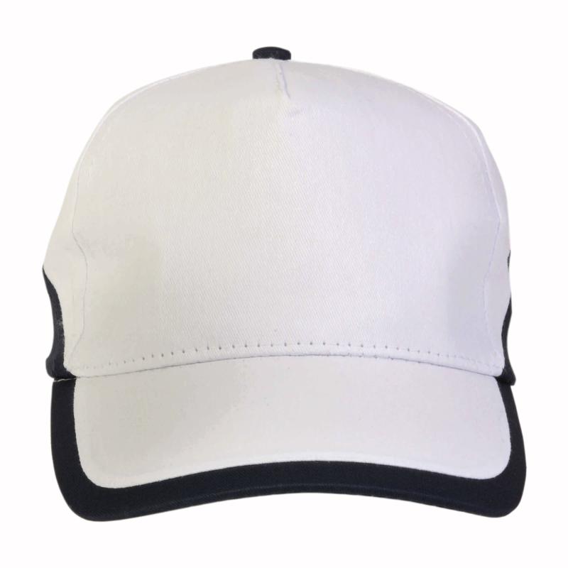 Gorra de 5 paneles de algodón con cierre velcro.