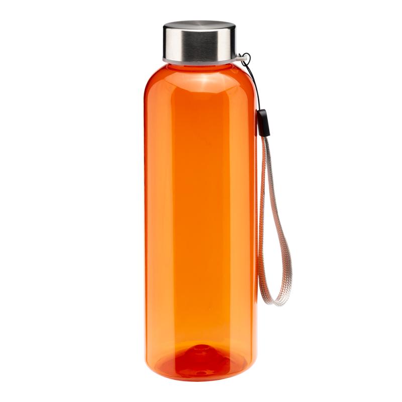 Botella transparente de PET reciclado 500 ml. Tapon de plastica con cordon