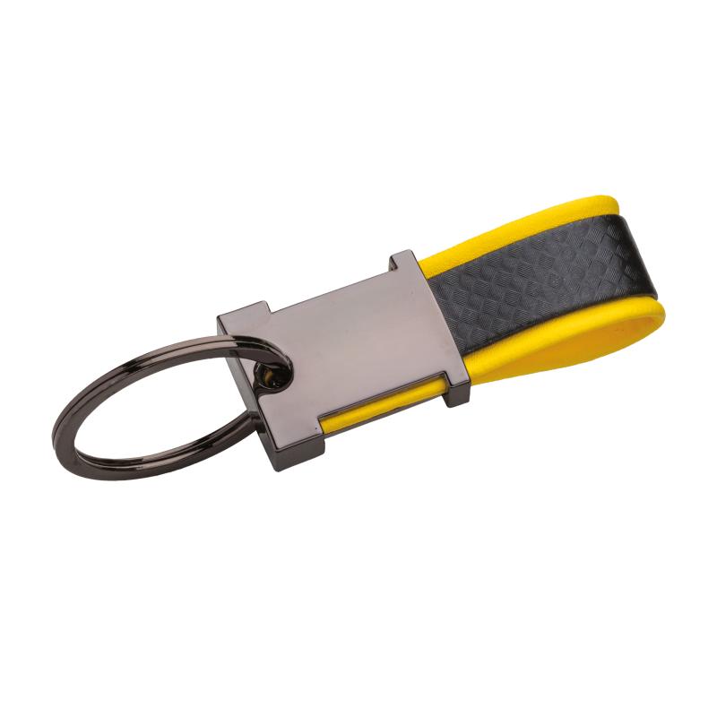 Llavero de metal bruñido y PU bicolor, con espacio apto para logotipo de resina