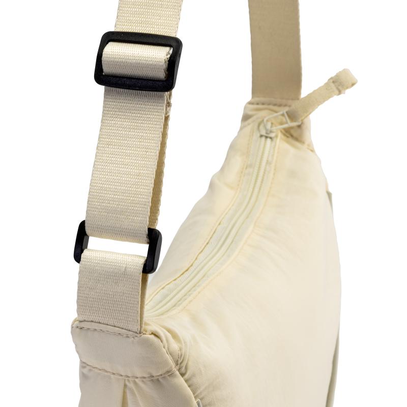 Bolso redondo de nylon con correa ajustable y cierre con cremallera