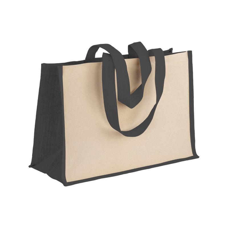 Bolsa de algodón 238 g/m2 con yute y algodón, asas largas y fuelle