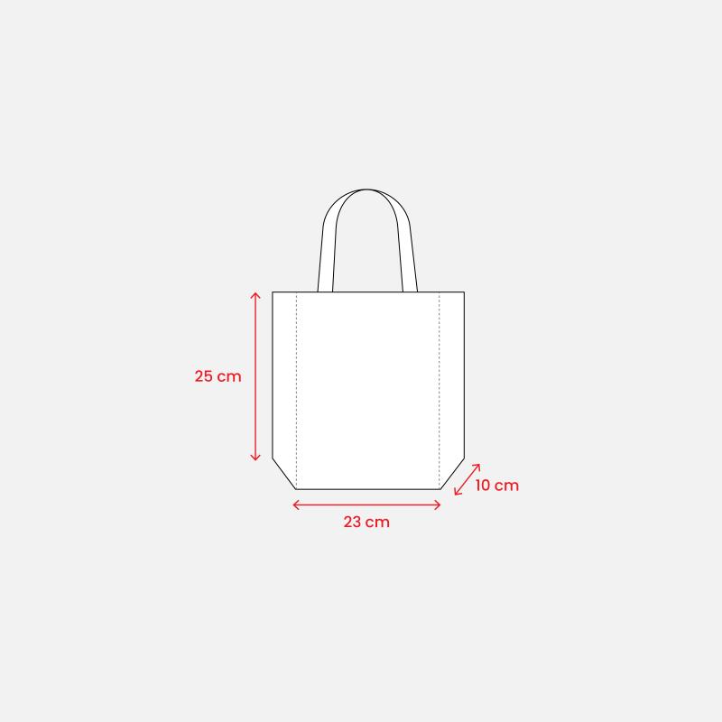 Mini bolsa de PET reciclado 80 g/m2, asas cortas y fuelle