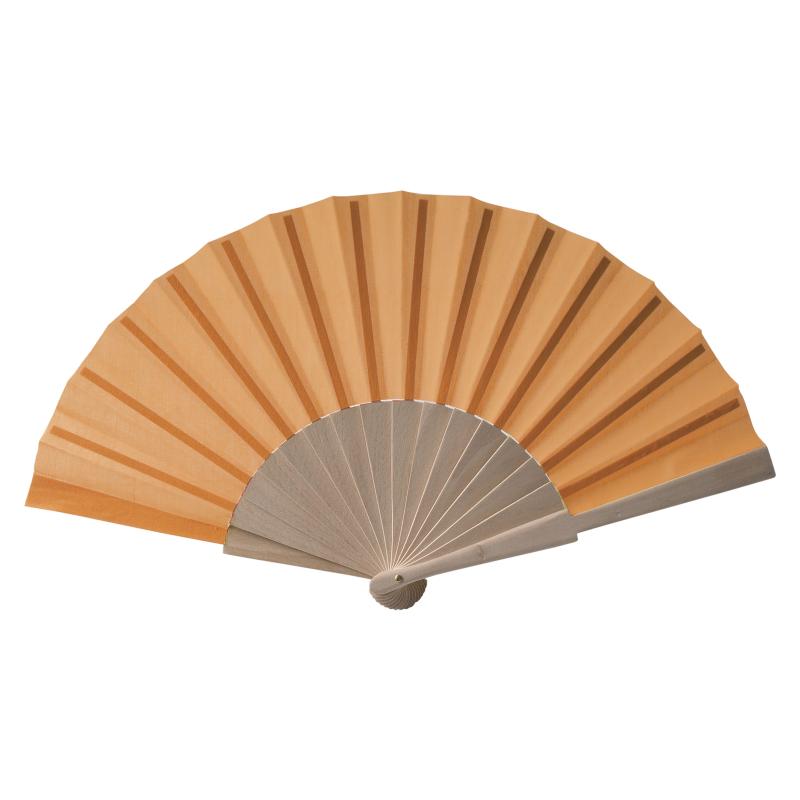Abanico de tejido de policotón (algodón + poliéster) con mango de madera
