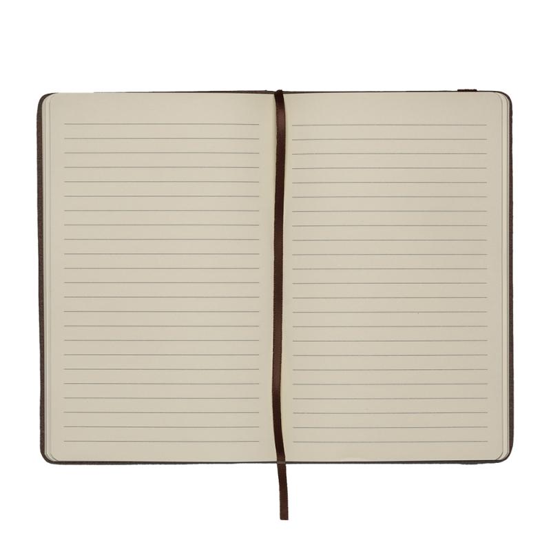 Cuaderno con cubierta realizada con residuos de cafe o te. Cierre elastico