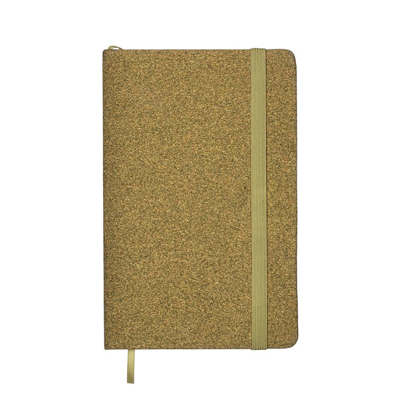 Cuaderno con cubierta realizada con residuos de cafe o te. Cierre elastico