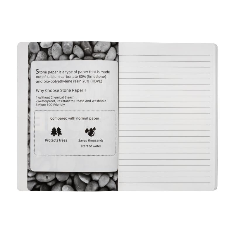 Libreta de papel piedra, hojas rayadas en blanco, 64 páginas, 14,5x21 cm