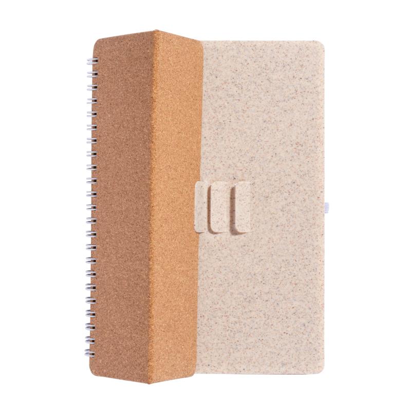 Libreta con anillas de corcho convertible en soporte para móvil