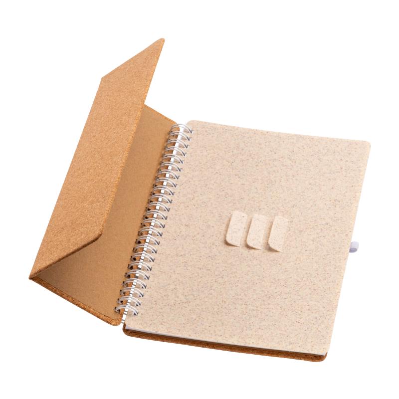 Libreta con anillas de corcho convertible en soporte para móvil