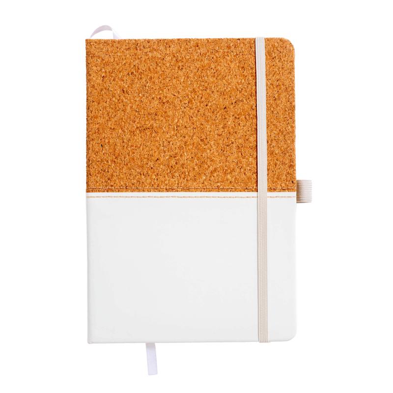 Cuaderno en corcho y PU, hojas rayadas 80 páginas. desde 70gr. en color marfil