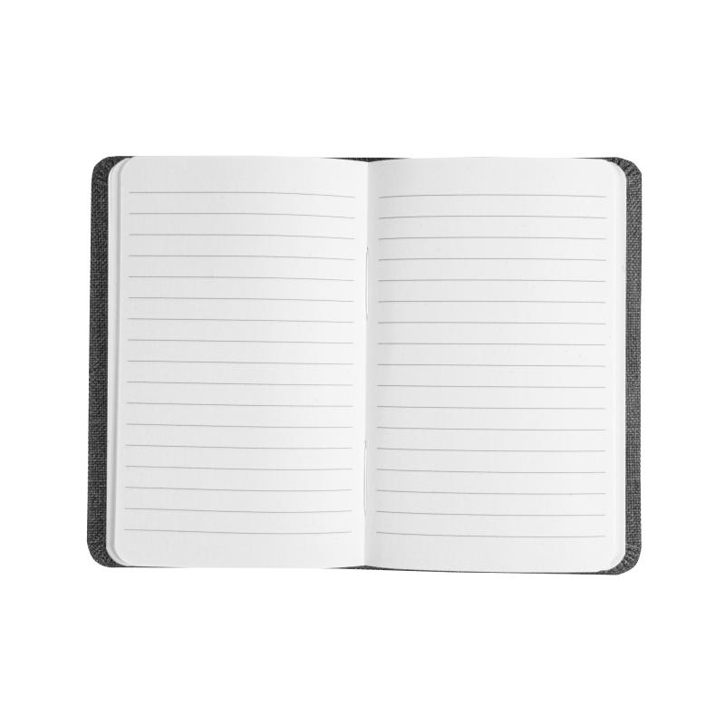 Cuaderno con funda R-Pet, con elásticos, hojas forradas en blanco, 80 páginas, 9X14 cm