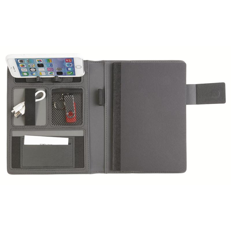 Organizador de tecnología portátil en tejido mélange con bloc de notas (A5)