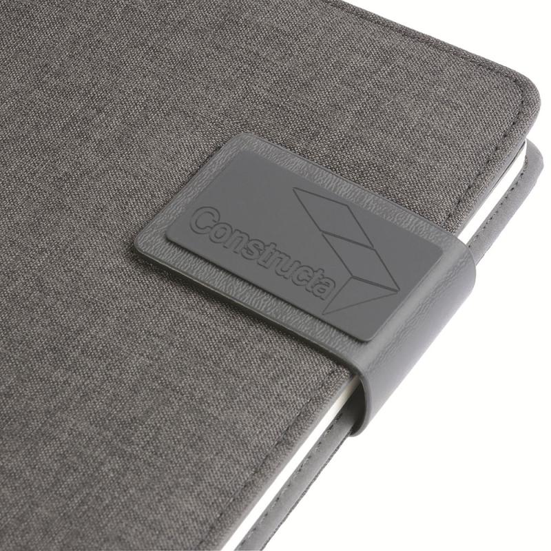 Organizador de tecnología portátil en tejido mélange con bloc de notas (A5)