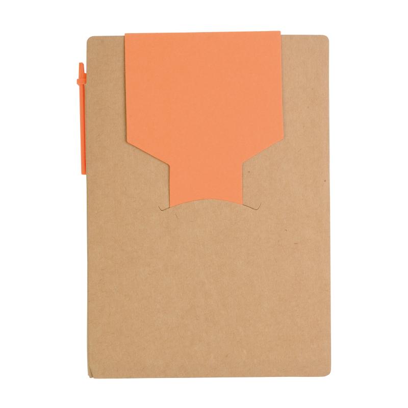 Bloqueo de papel reciclado, con bolìgrafo de papel y hojas adhesivas