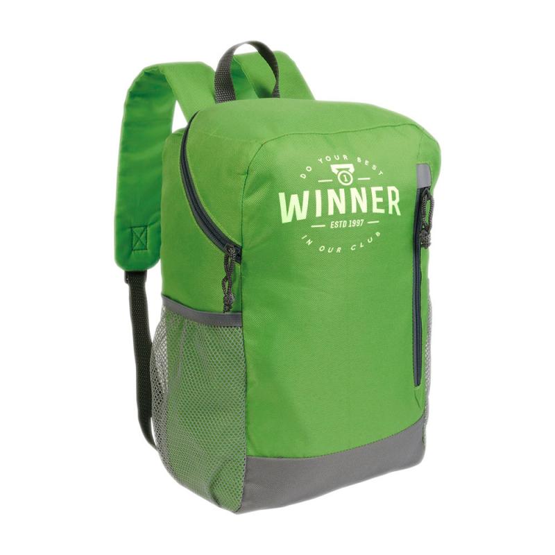 Mochila de poliéster, dos bolsillos lateral de red