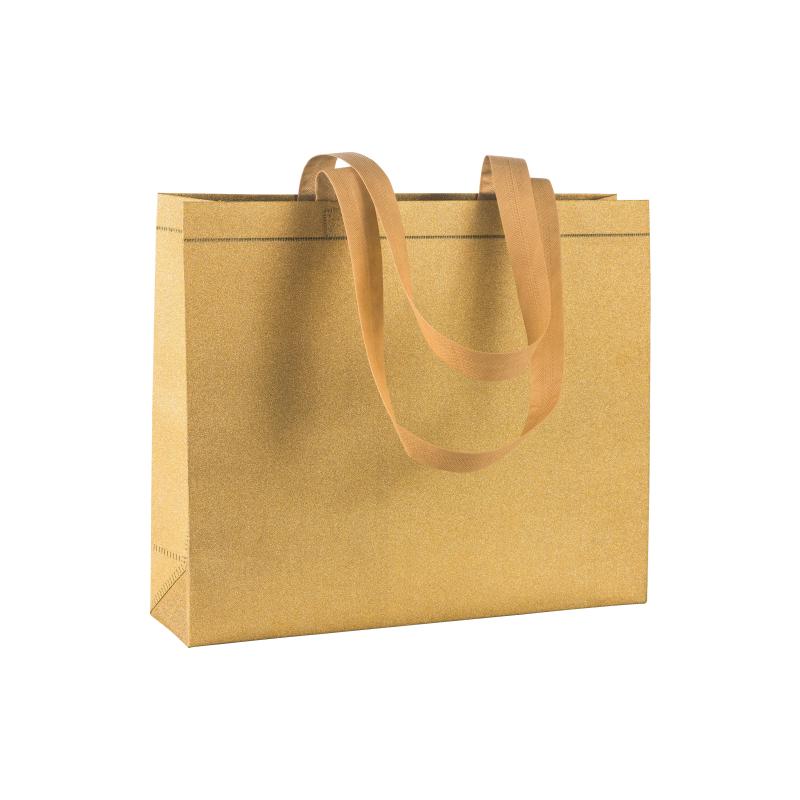 Bolsa shopper de tejido sin tejer laminado glitter, asas largas y fuelle