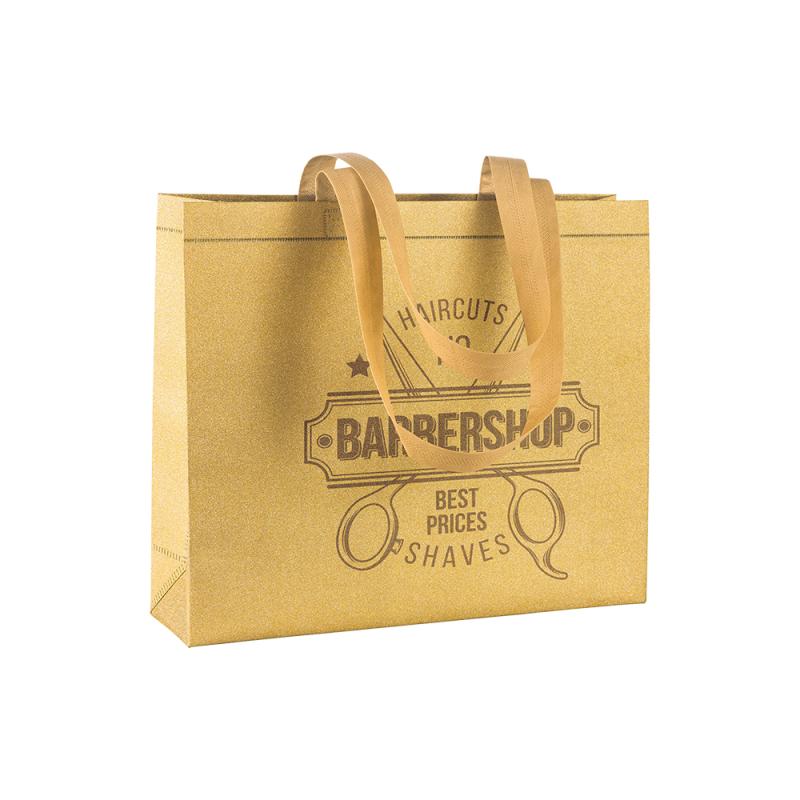 Bolsa shopper de tejido sin tejer laminado glitter, asas largas y fuelle