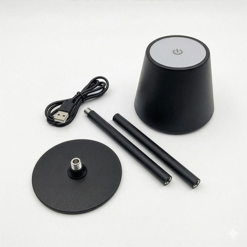 Lámpara de mesa LED recargable, fabricada en metal y plástico