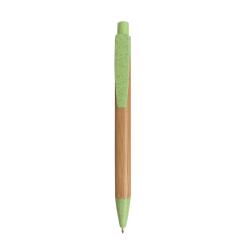 Push button ball pen with bamboo barrel and wheat-straw (50%) and PP (50%) fittings