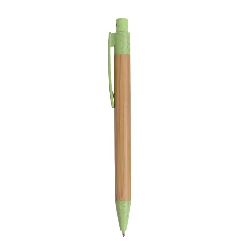 Push button ball pen with bamboo barrel and wheat-straw (50%) and PP (50%) fittings