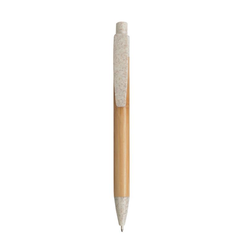 Push button ball pen with bamboo barrel and wheat-straw (50%) and PP (50%) fittings