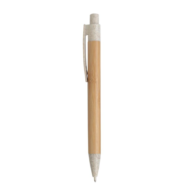 Push button ball pen with bamboo barrel and wheat-straw (50%) and PP (50%) fittings