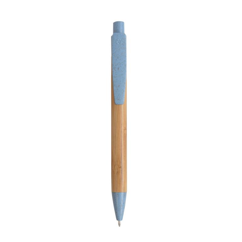 Push button ball pen with bamboo barrel and wheat-straw (50%) and PP (50%) fittings