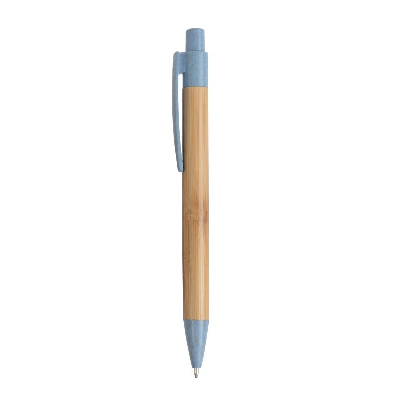Push button ball pen with bamboo barrel and wheat-straw (50%) and PP (50%) fittings