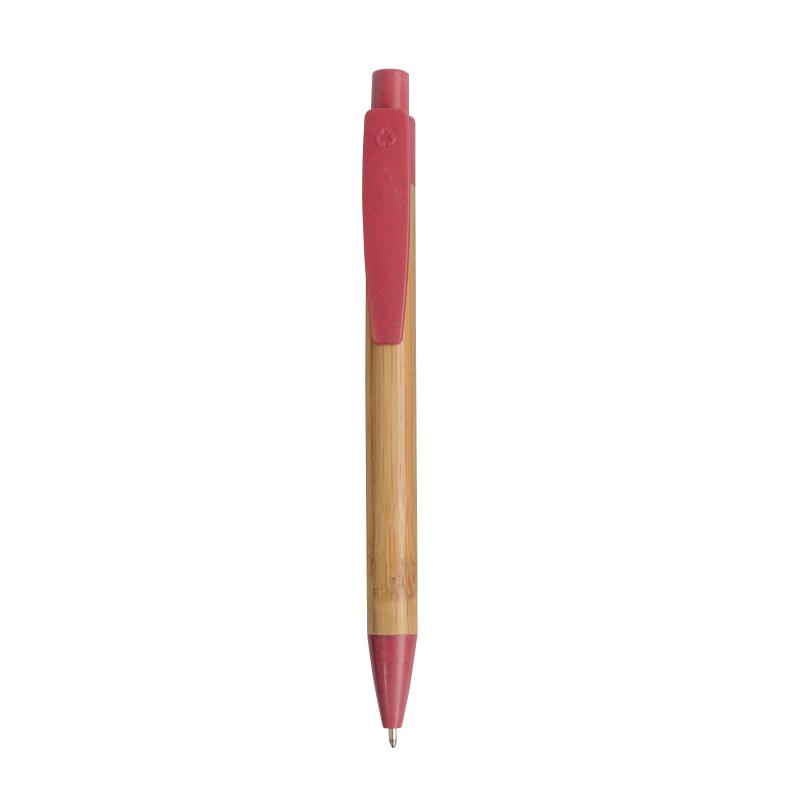 Push button ball pen with bamboo barrel and wheat-straw (50%) and PP (50%) fittings