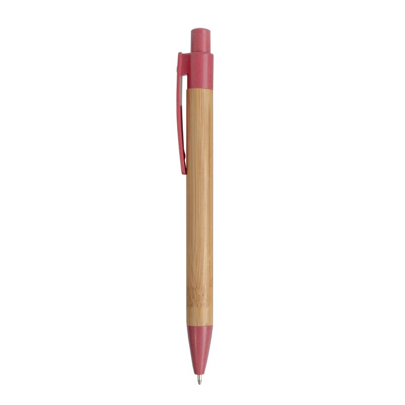 Push button ball pen with bamboo barrel and wheat-straw (50%) and PP (50%) fittings