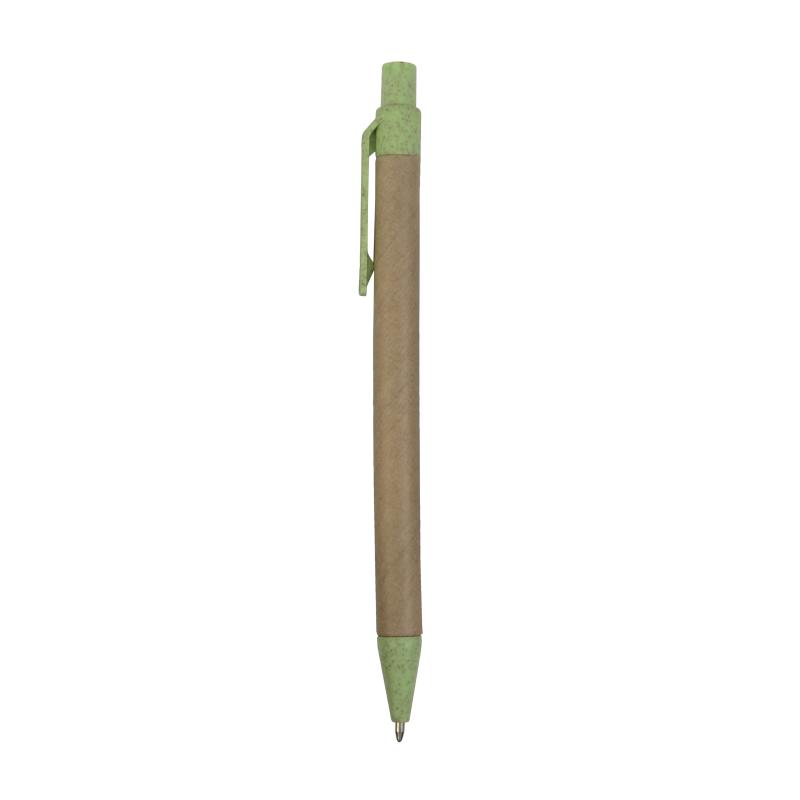 Push button ball pen with recycled carton barrel and wheat-straw (50%) and PP (50%)