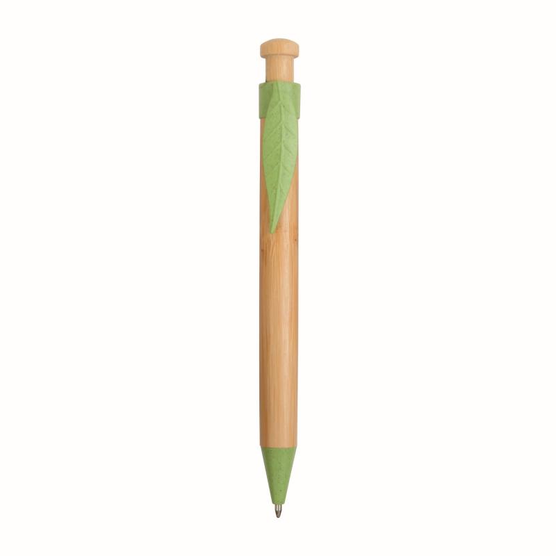 Push button ball pen with bamboo barrel and wheat-straw (50%) and PP (50%) fittings