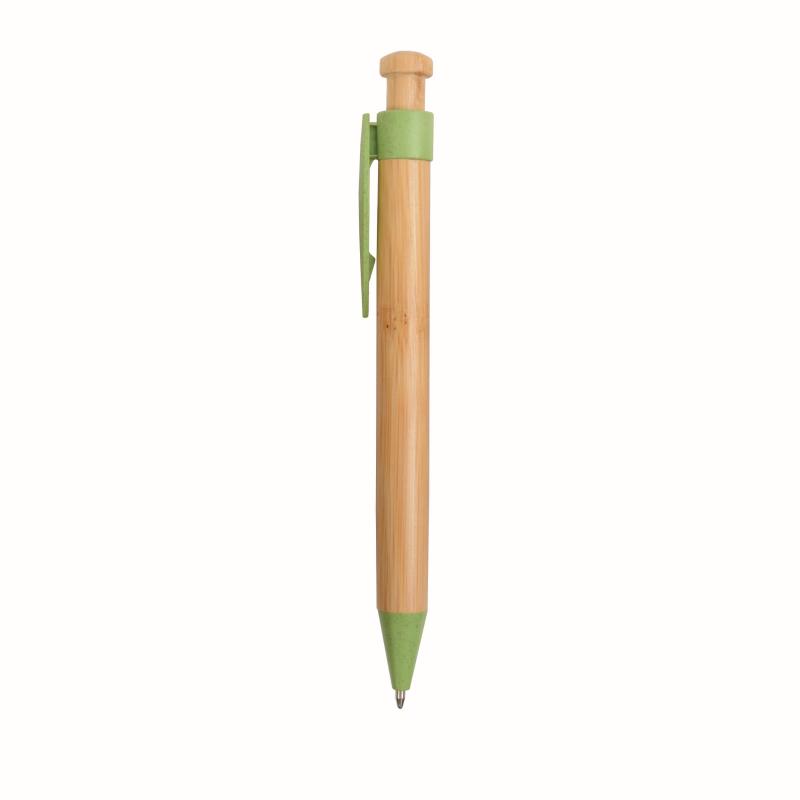 Push button ball pen with bamboo barrel and wheat-straw (50%) and PP (50%) fittings