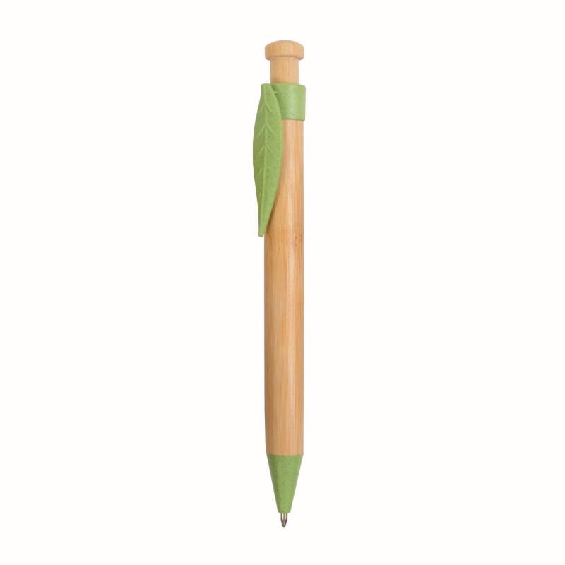 Push button ball pen with bamboo barrel and wheat-straw (50%) and PP (50%) fittings