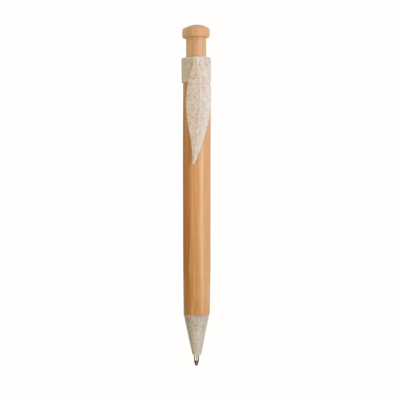 Push button ball pen with bamboo barrel and wheat-straw (50%) and PP (50%) fittings